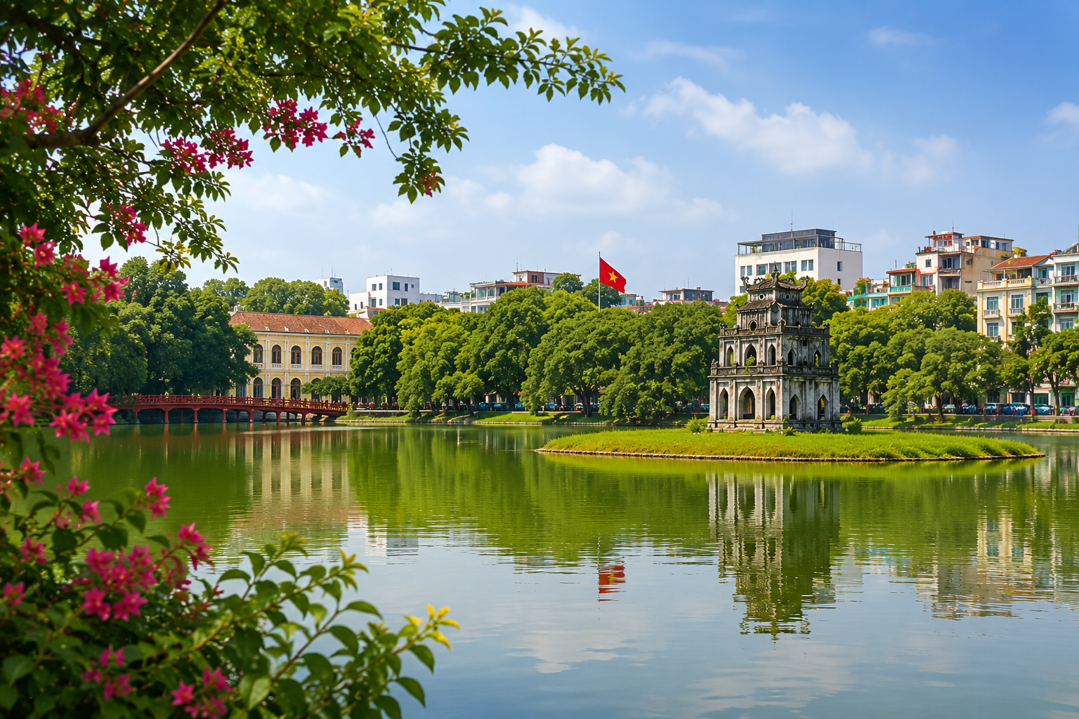 ハノイでのベトナム語留学をイメージしたホアンキエム湖周辺の風景