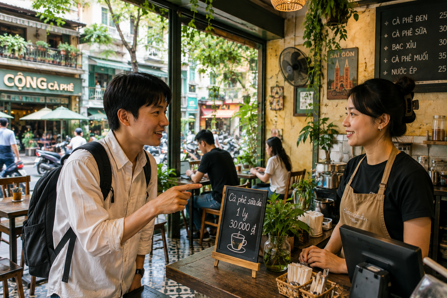 ベトナム語留学中に現地のカフェでベトナム語を使う様子