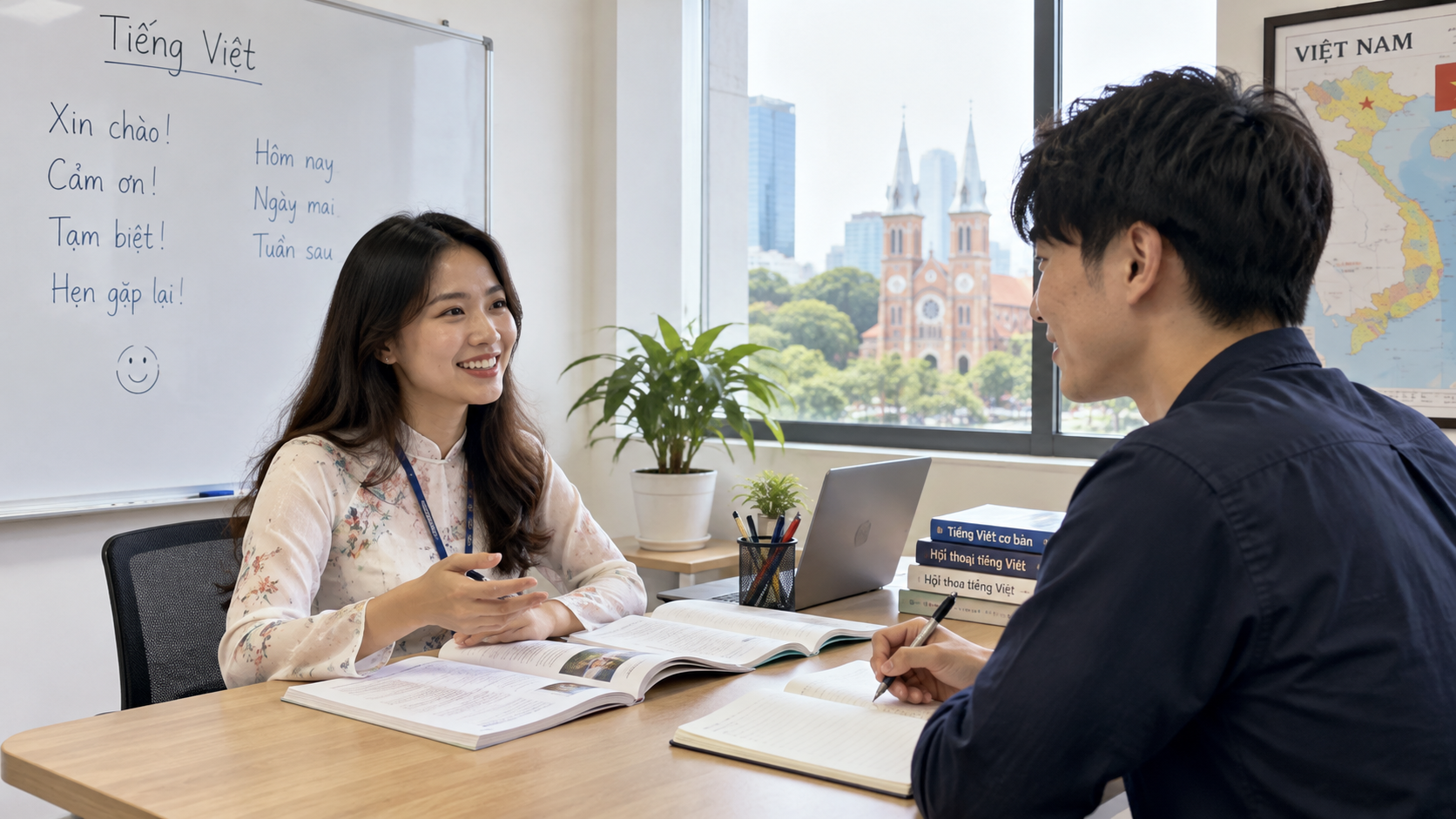 ベトナム語留学でマンツーマン授業を受ける様子